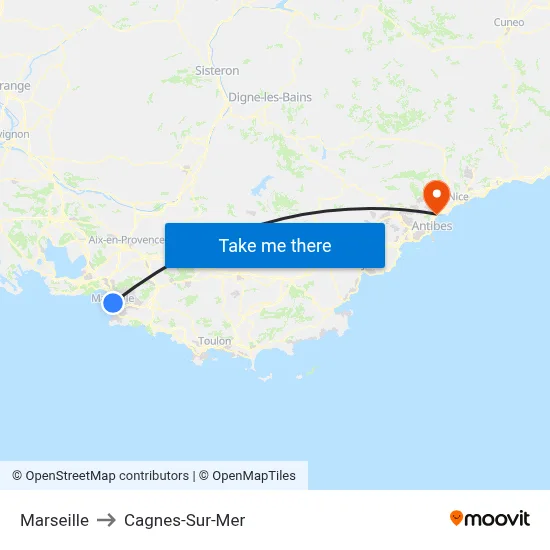 Marseille to Cagnes-Sur-Mer map