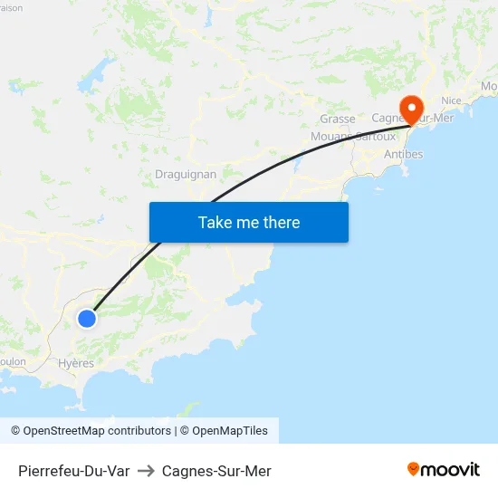 Pierrefeu-Du-Var to Cagnes-Sur-Mer map