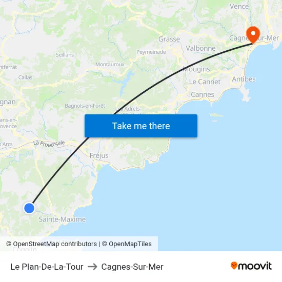 Le Plan-De-La-Tour to Cagnes-Sur-Mer map