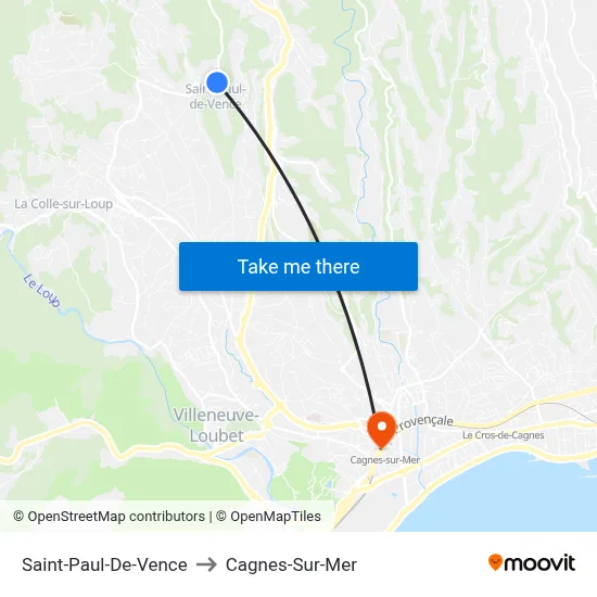 Saint-Paul-De-Vence to Cagnes-Sur-Mer map