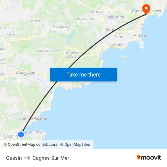Gassin to Cagnes-Sur-Mer map