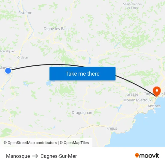Manosque to Cagnes-Sur-Mer map
