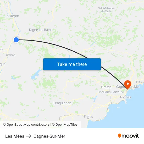 Les Mées to Cagnes-Sur-Mer map