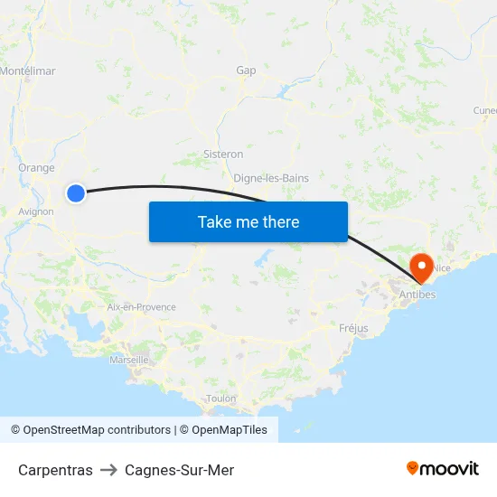Carpentras to Cagnes-Sur-Mer map