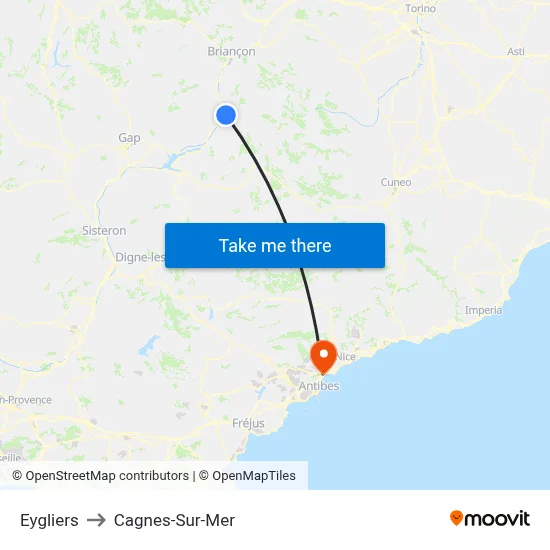 Eygliers to Cagnes-Sur-Mer map