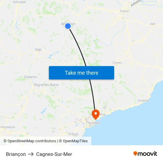 Briançon to Cagnes-Sur-Mer map