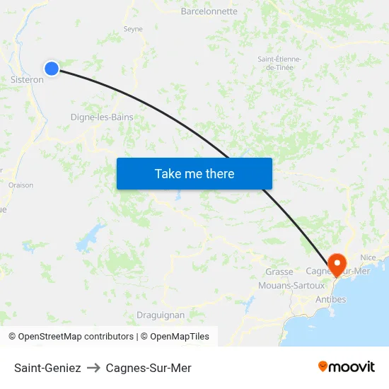 Saint-Geniez to Cagnes-Sur-Mer map