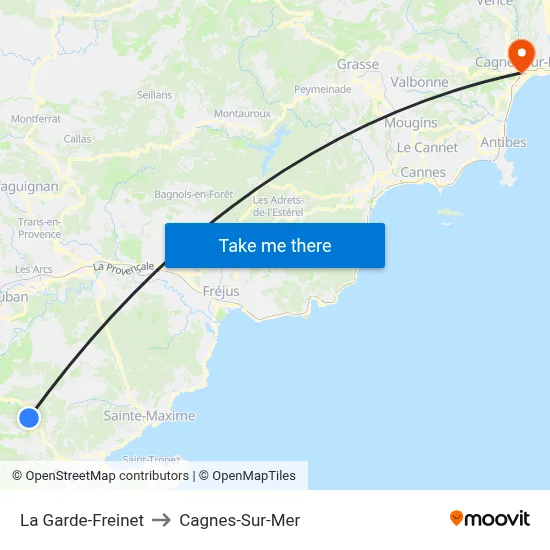 La Garde-Freinet to Cagnes-Sur-Mer map