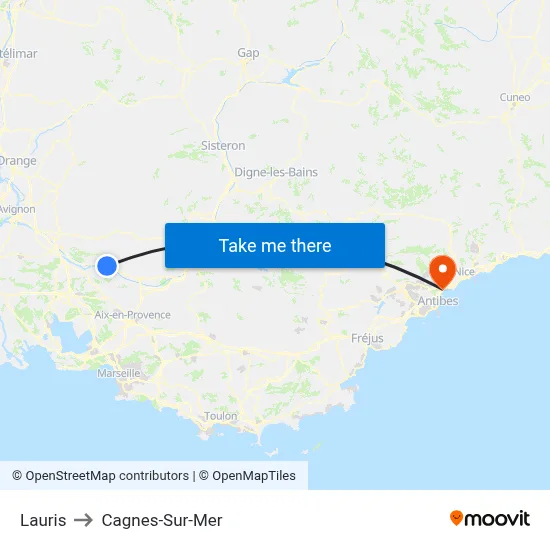 Lauris to Cagnes-Sur-Mer map