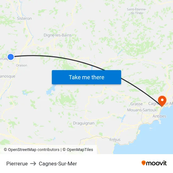 Pierrerue to Cagnes-Sur-Mer map