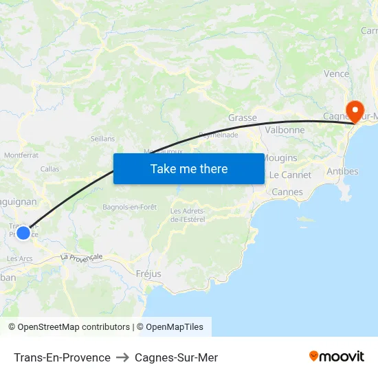 Trans-En-Provence to Cagnes-Sur-Mer map
