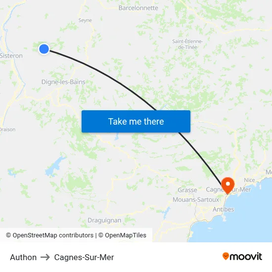 Authon to Cagnes-Sur-Mer map