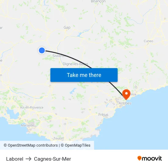Laborel to Cagnes-Sur-Mer map