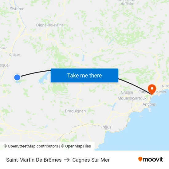 Saint-Martin-De-Brômes to Cagnes-Sur-Mer map