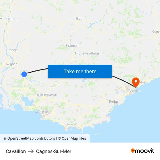 Cavaillon to Cagnes-Sur-Mer map