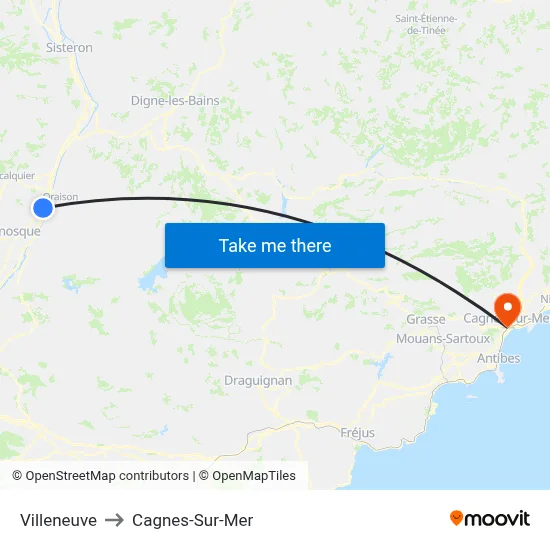 Villeneuve to Cagnes-Sur-Mer map