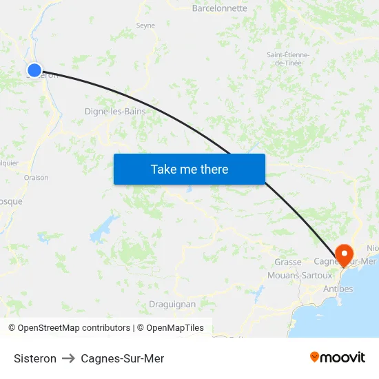 Sisteron to Cagnes-Sur-Mer map