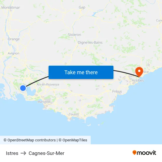 Istres to Cagnes-Sur-Mer map