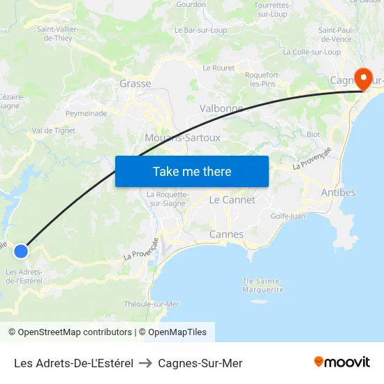 Les Adrets-De-L'Estérel to Cagnes-Sur-Mer map