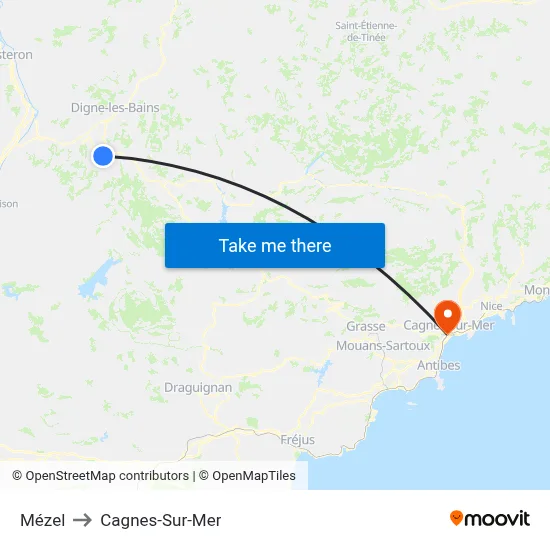 Mézel to Cagnes-Sur-Mer map