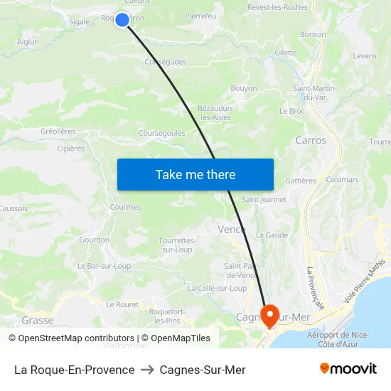 La Roque-En-Provence to Cagnes-Sur-Mer map