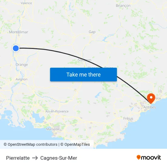 Pierrelatte to Cagnes-Sur-Mer map