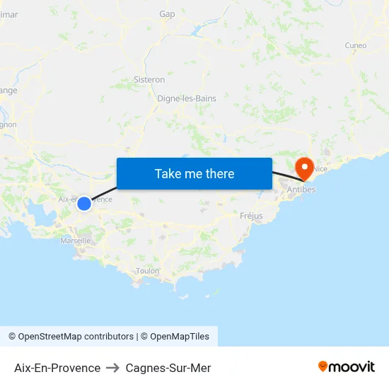 Aix-En-Provence to Cagnes-Sur-Mer map