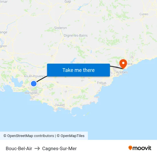 Bouc-Bel-Air to Cagnes-Sur-Mer map