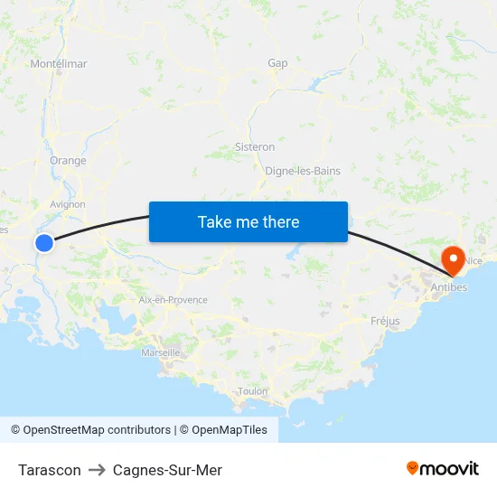 Tarascon to Cagnes-Sur-Mer map
