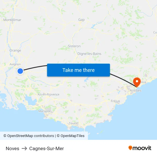 Noves to Cagnes-Sur-Mer map