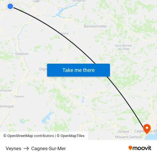 Veynes to Cagnes-Sur-Mer map