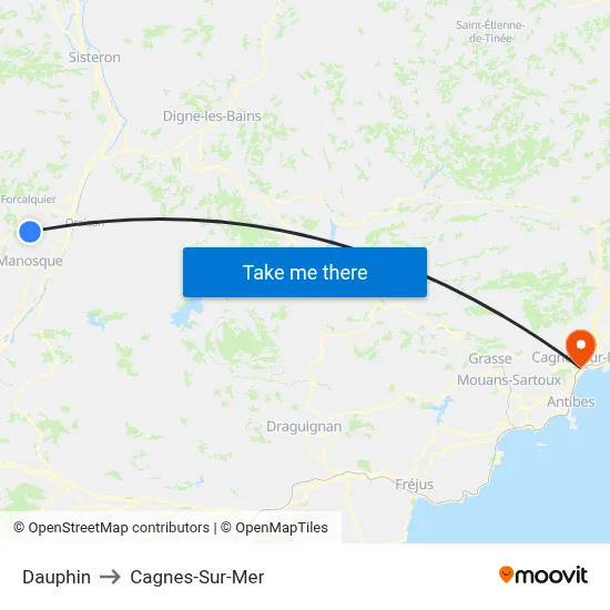 Dauphin to Cagnes-Sur-Mer map