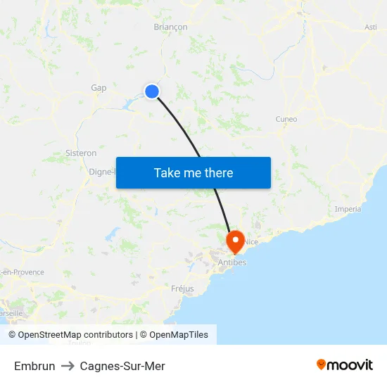 Embrun to Cagnes-Sur-Mer map