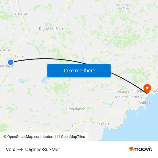 Volx to Cagnes-Sur-Mer map