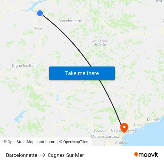 Barcelonnette to Cagnes-Sur-Mer map