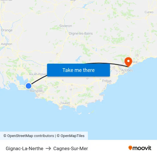 Gignac-La-Nerthe to Cagnes-Sur-Mer map
