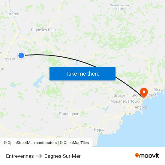 Entrevennes to Cagnes-Sur-Mer map