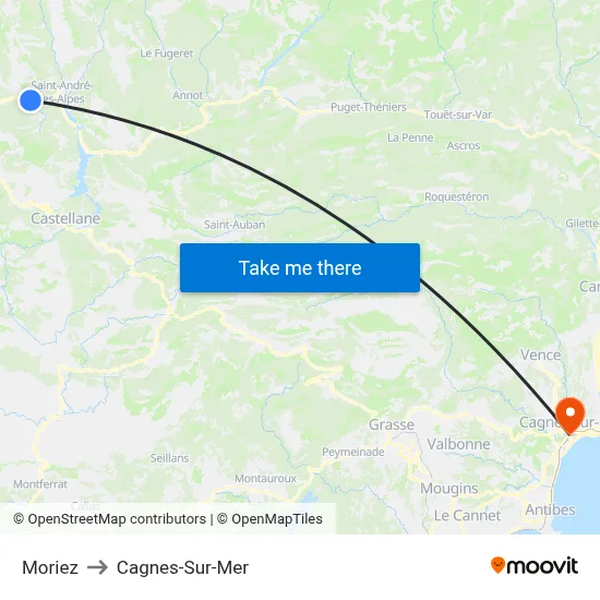 Moriez to Cagnes-Sur-Mer map