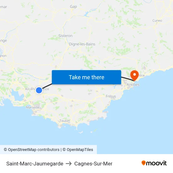 Saint-Marc-Jaumegarde to Cagnes-Sur-Mer map