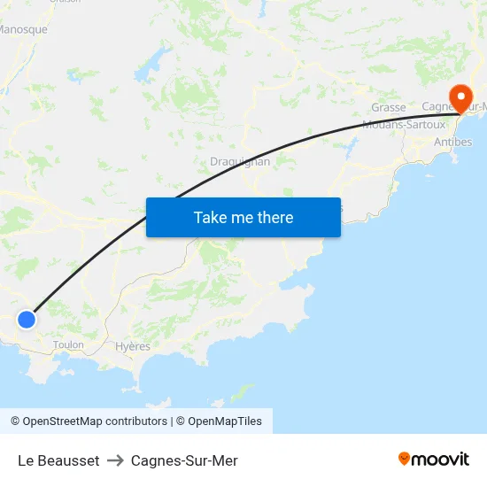 Le Beausset to Cagnes-Sur-Mer map