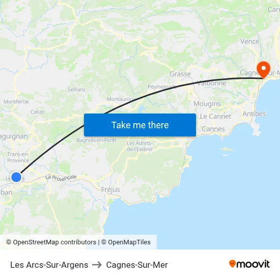 Les Arcs-Sur-Argens to Cagnes-Sur-Mer map