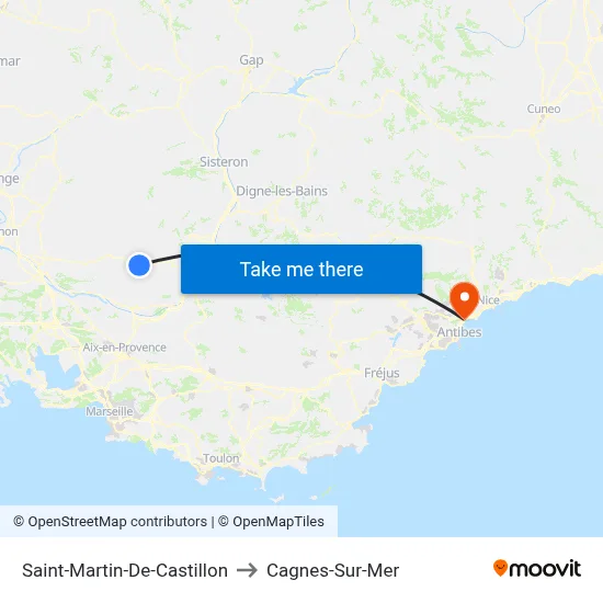 Saint-Martin-De-Castillon to Cagnes-Sur-Mer map