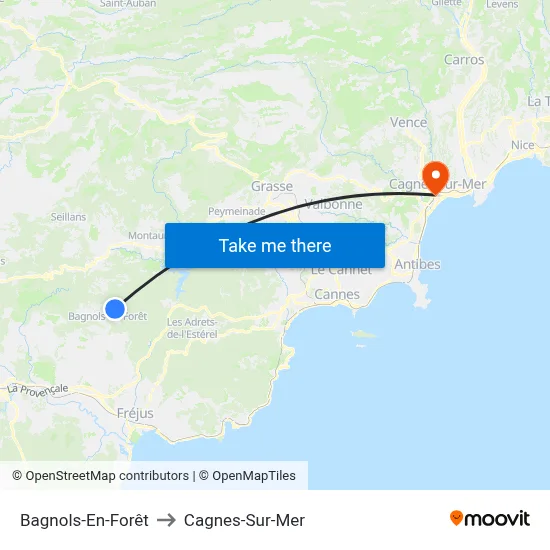 Bagnols-En-Forêt to Cagnes-Sur-Mer map