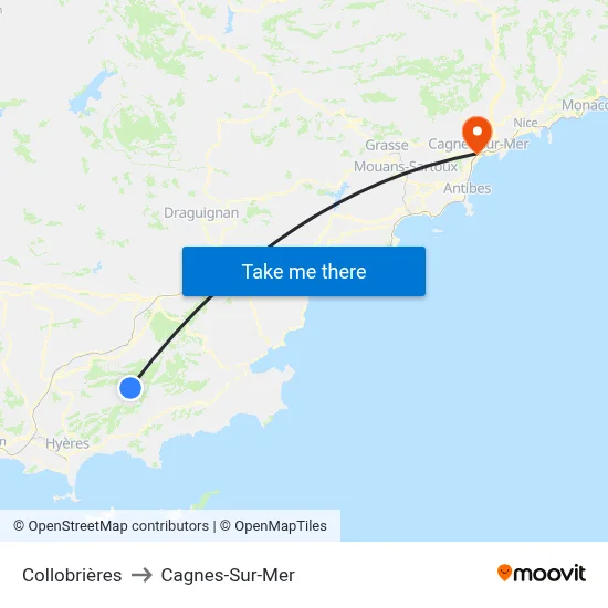 Collobrières to Cagnes-Sur-Mer map