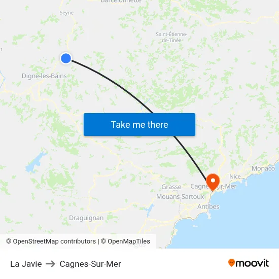 La Javie to Cagnes-Sur-Mer map