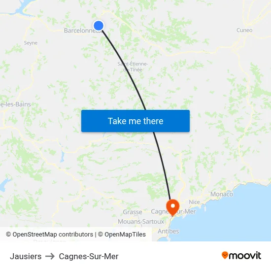 Jausiers to Cagnes-Sur-Mer map