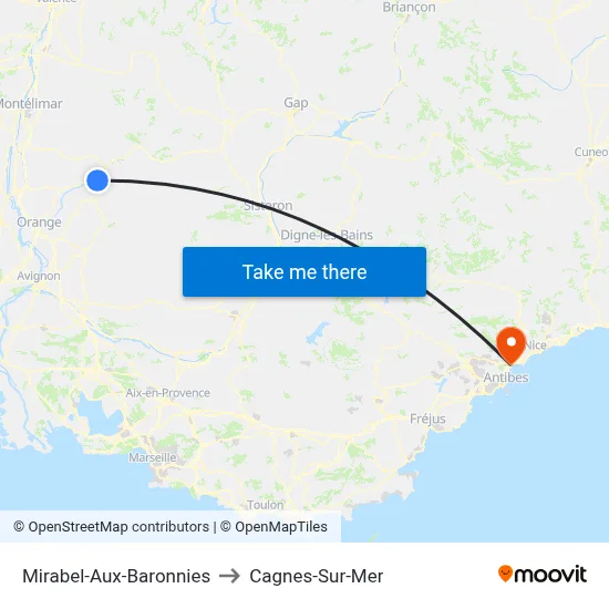 Mirabel-Aux-Baronnies to Cagnes-Sur-Mer map