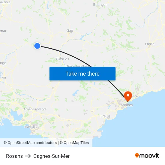 Rosans to Cagnes-Sur-Mer map