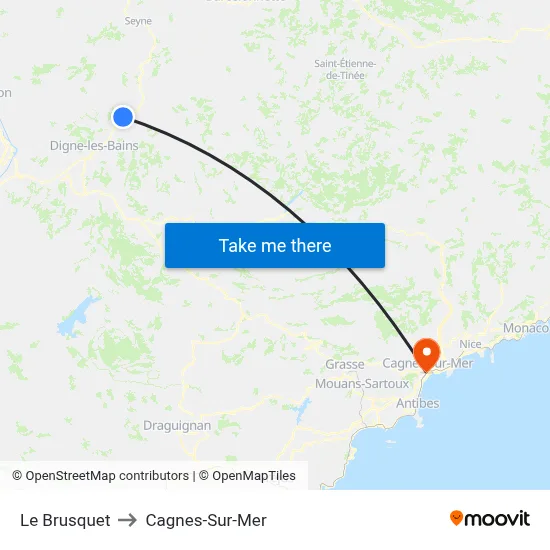 Le Brusquet to Cagnes-Sur-Mer map