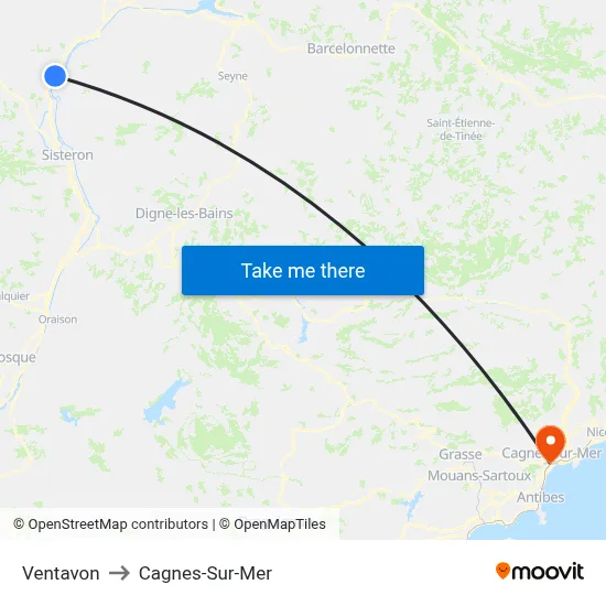 Ventavon to Cagnes-Sur-Mer map